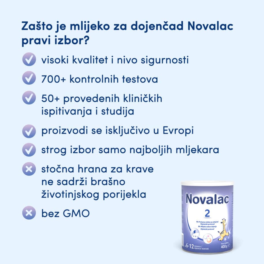 Novalac 2 400g USP – adaptirana formula za dojenčad od 6 mjeseci.